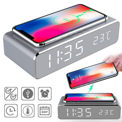 LED Electric Alarm Clock With Wireless Charger Desktop Digital Despertador Thermometer