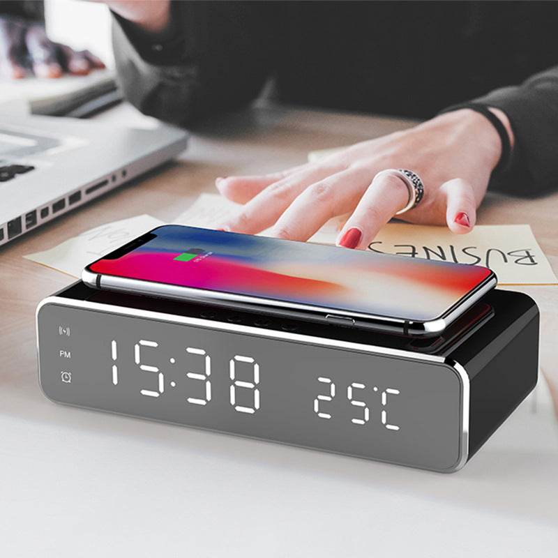 LED Electric Alarm Clock With Wireless Charger Desktop Digital Despertador Thermometer