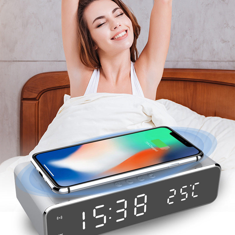 LED Electric Alarm Clock With Wireless Charger Desktop Digital Despertador Thermometer